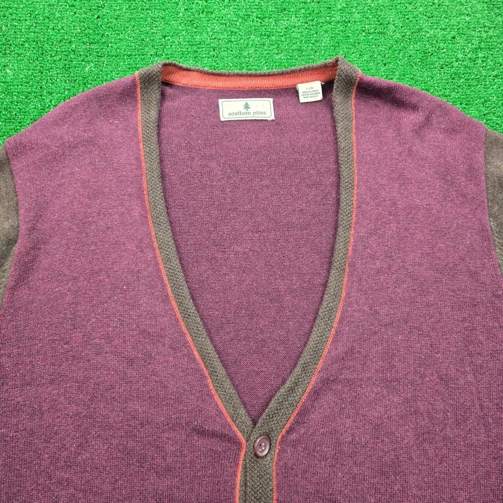 Southern Pines Cardigan Sweater Mens Large Burgundy Button Up Preppy Casual‎